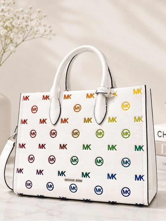 Michael Kors Handbags - Michael Kors Mirella Medium Rainbow Logo Embossed Tote Bag